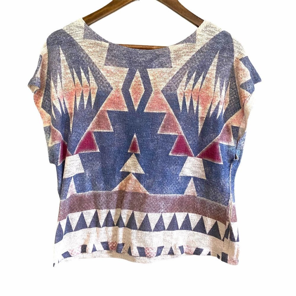 Ginger G Women's Southwestern Aztec Semi Cropped Sleeveless Blouse Size Small